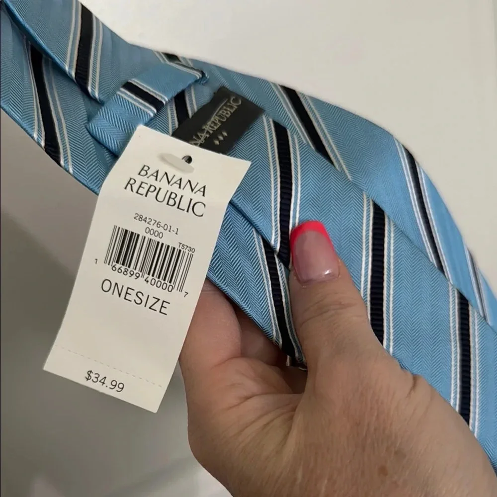 Banana Republic Blue and Black Striped Silk Tie